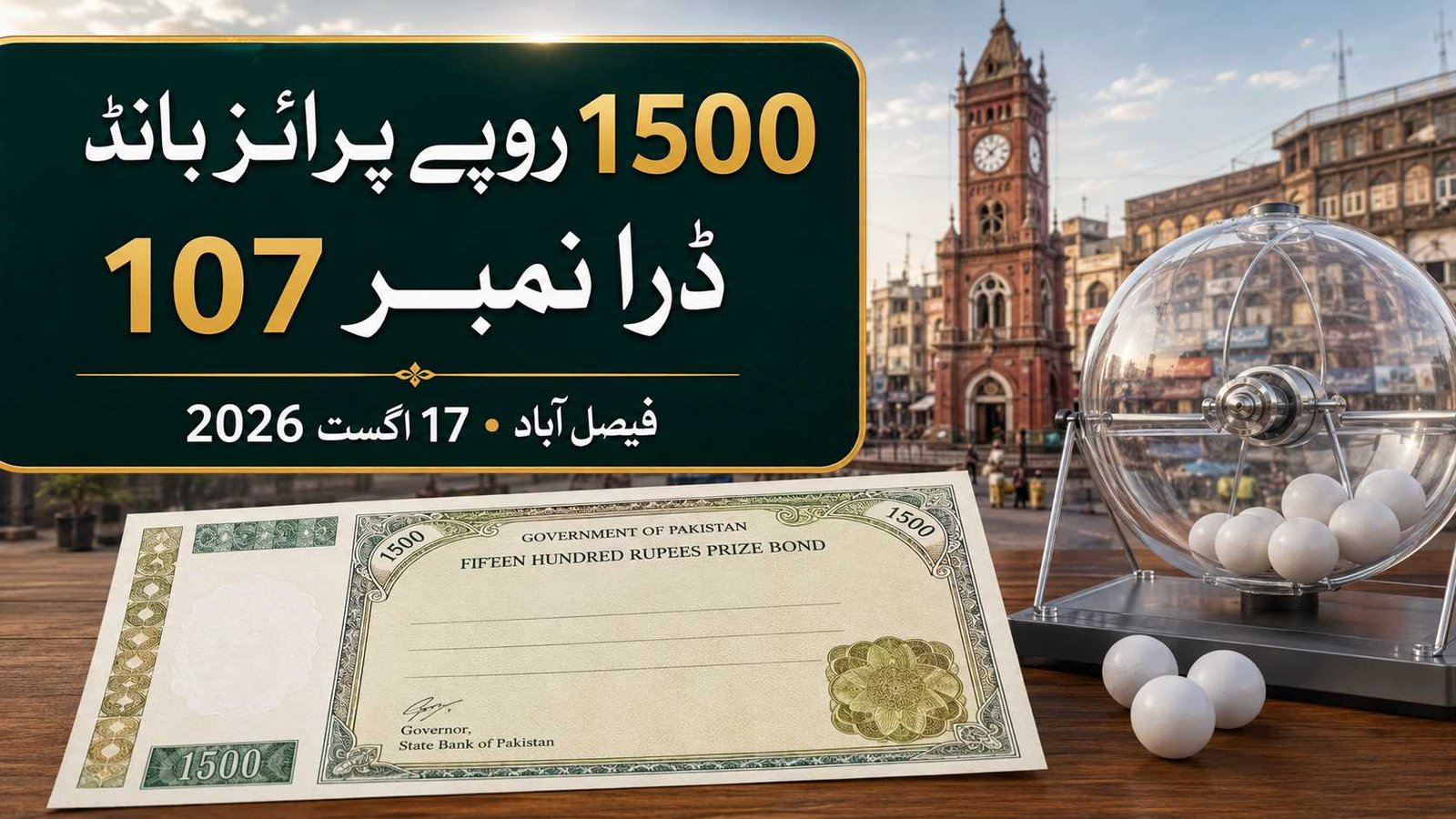 Rs. 1500 Prize Bond Draw No. 107 scheduled in Faisalabad on 17 August 2026