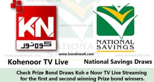 Kohenoor TV, Prize bond Draw Live Streaming from Pakistan