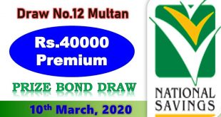 Rs. 40000 Premium Prize bond list Draw #12 Result, 10 March, 2020 Multan