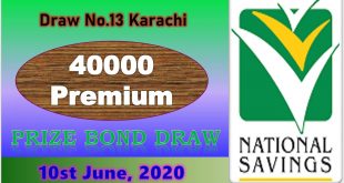 Rs. 40000 Premium Prize bond Draw No.13 list 10/06/2020 Karachi