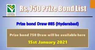 Rs. 750 Prize bond list Draw #85 Result, 15 January, 2021