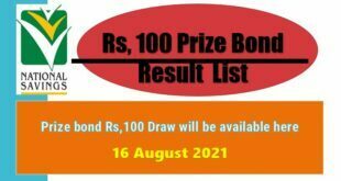 Rs. 100 Prize bond list 16.08.2021 draw download Faisalabad