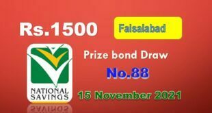 Prize Bond List 1500 - Full Draw # 88 Result 15 November, 2021 Faisalabad