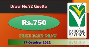 Draw 92, Rs. 750 Prize Bond List, Quetta On 17-10-2022