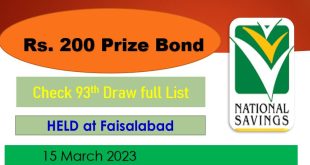 Rs. 200 Prize bond list Draw #93 Result, 15 March, 2023 Faisalabad