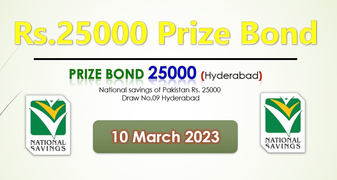 Rs. 25000 Prize bond list Draw #09 Result, 10 March, 2023 Hyderabad