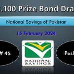 Rs. 100 Prize bond list Draw #45 Result, 15 February, 2024 Peshawar