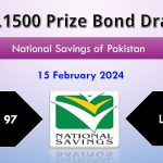 Rs. 1500 Prize bond list Draw #97 Result, 15 February, 2024 Lahore