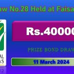 Get 40000 Prize Bond List Faisalabad Draw 28 11 March 2024 online
