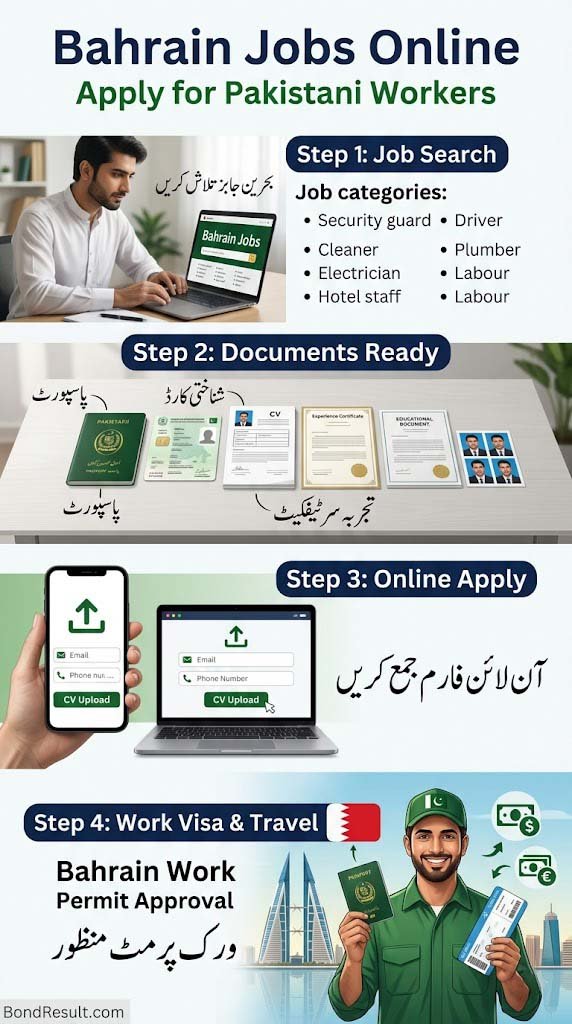 Bahrain Jobs online apply infographic for Pakistani workers