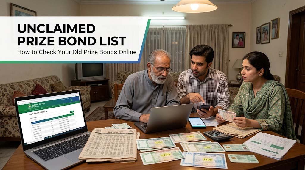 Pakistani family checking old prize bond results online